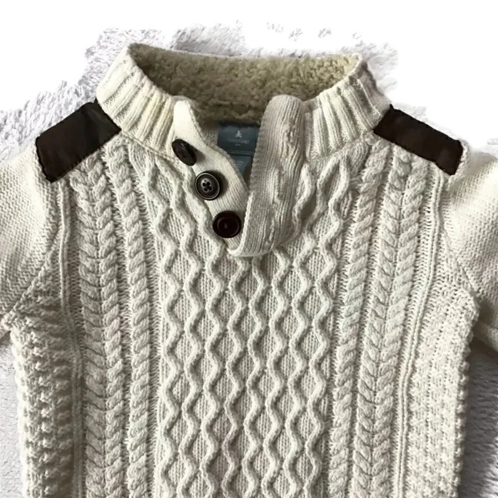 Baby Gap Sherpa Leather Cable Knit Sweater